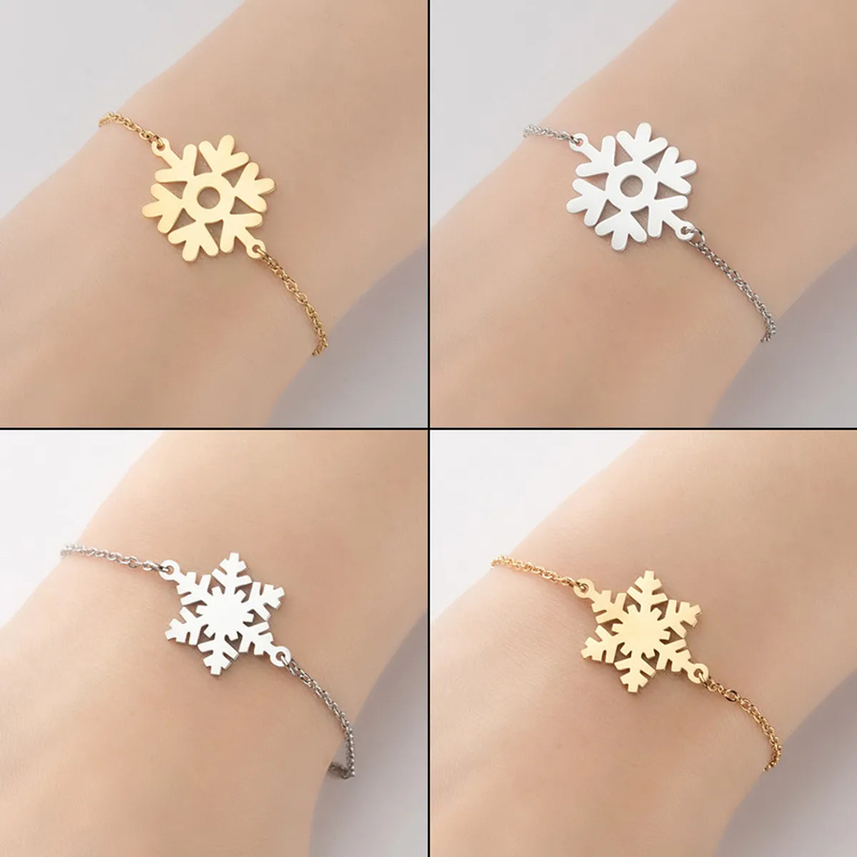 Fashion Snowflake 201 Stainless Steel 18K Gold Plated Bracelets In Bulk