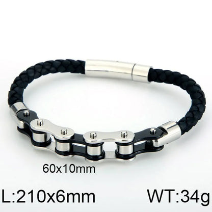 Fashion Solid Color Cowhide Titanium Steel Plating Chain 18K Gold Plated Men'S Bracelets