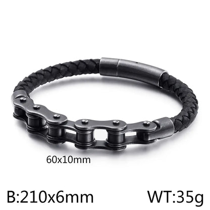 Fashion Solid Color Cowhide Titanium Steel Plating Chain 18K Gold Plated Men'S Bracelets