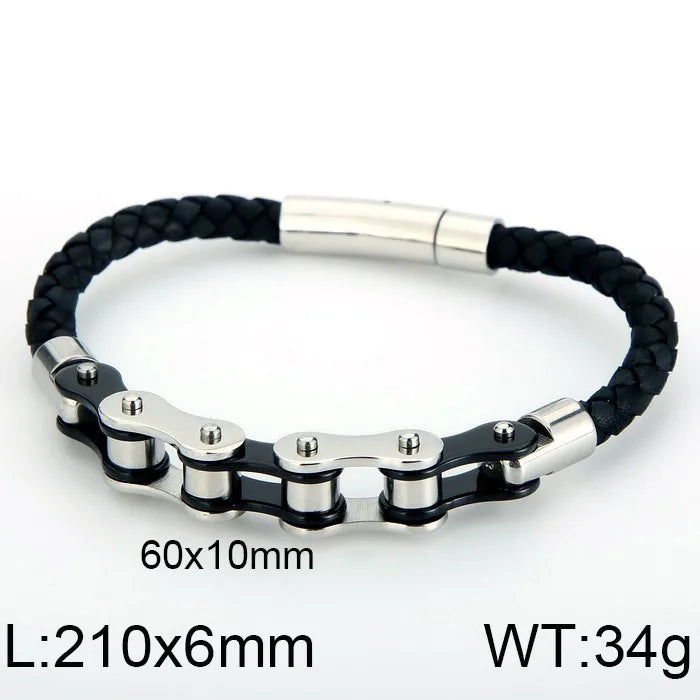 Fashion Solid Color Cowhide Titanium Steel Plating Chain 18K Gold Plated Men'S Bracelets