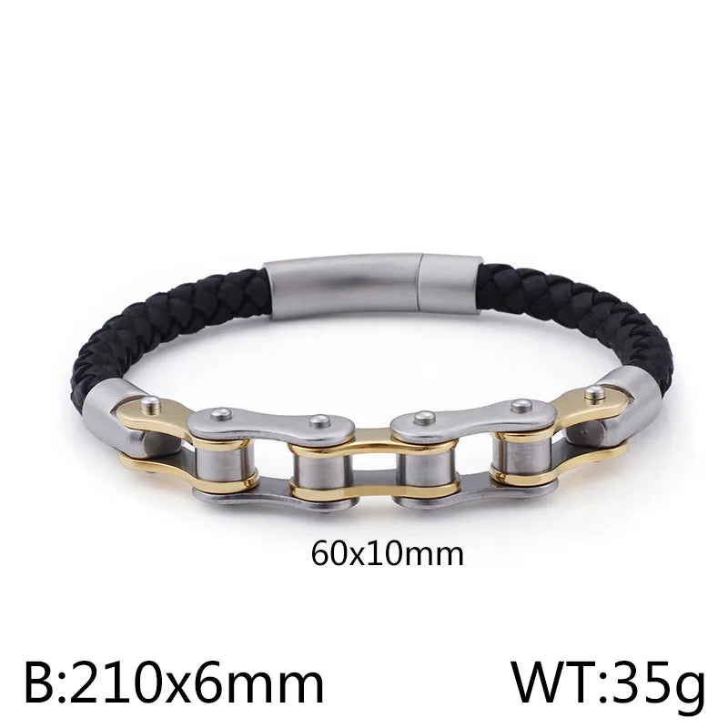 Fashion Solid Color Cowhide Titanium Steel Plating Chain 18K Gold Plated Men'S Bracelets