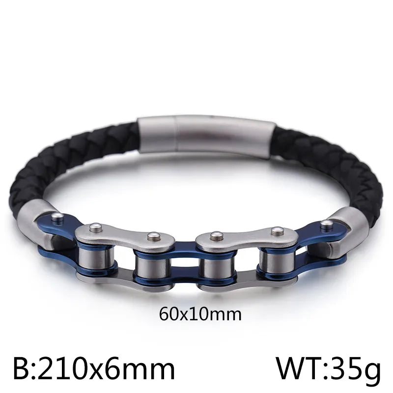 Fashion Solid Color Cowhide Titanium Steel Plating Chain 18K Gold Plated Men'S Bracelets