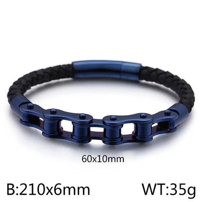 Fashion Solid Color Cowhide Titanium Steel Plating Chain 18K Gold Plated Men'S Bracelets