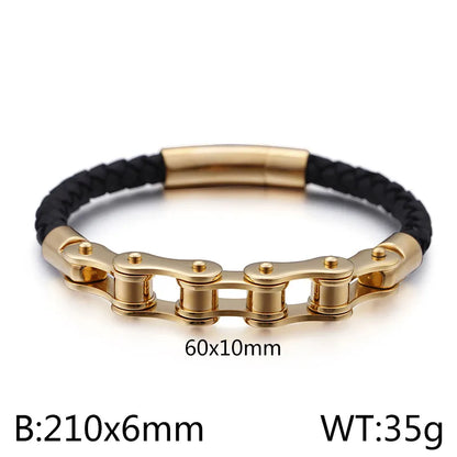 Fashion Solid Color Cowhide Titanium Steel Plating Chain 18K Gold Plated Men'S Bracelets