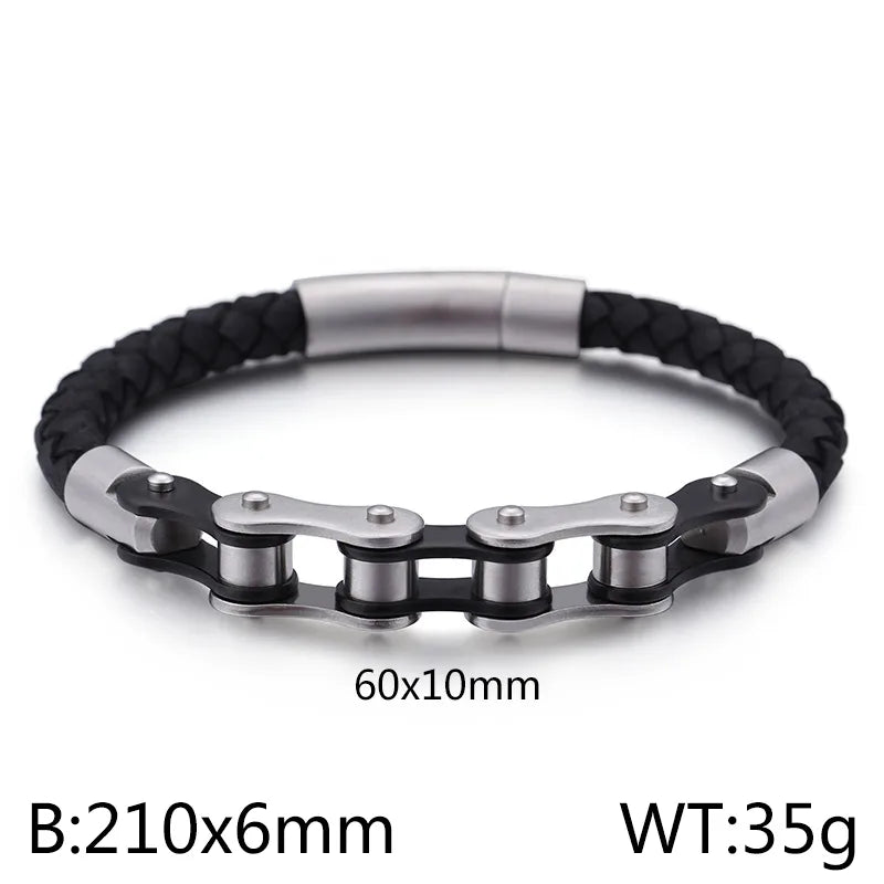 Fashion Solid Color Cowhide Titanium Steel Plating Chain 18K Gold Plated Men'S Bracelets