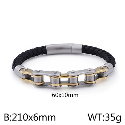 Fashion Solid Color Cowhide Titanium Steel Plating Chain 18K Gold Plated Men'S Bracelets