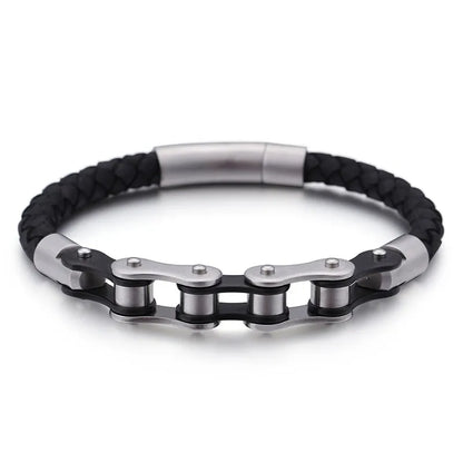 Fashion Solid Color Cowhide Titanium Steel Plating Chain 18K Gold Plated Men'S Bracelets