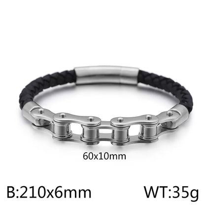 Fashion Solid Color Cowhide Titanium Steel Plating Chain 18K Gold Plated Men'S Bracelets