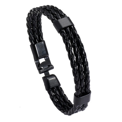 Fashion Solid Color Pu Leather Braid Men'S Bracelets