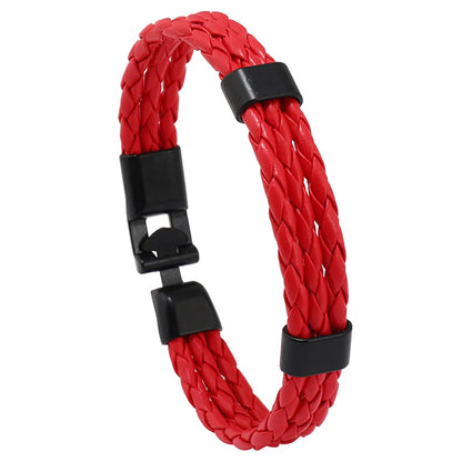 Fashion Solid Color Pu Leather Braid Men'S Bracelets