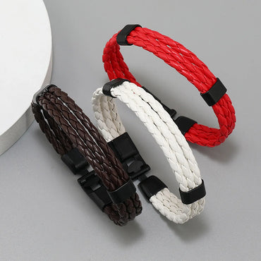 Fashion Solid Color Pu Leather Braid Men'S Bracelets