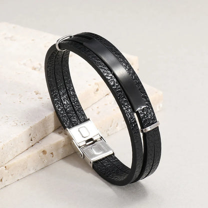 1 Piece Fashion Square Pu Leather Patchwork Men'S Bangle