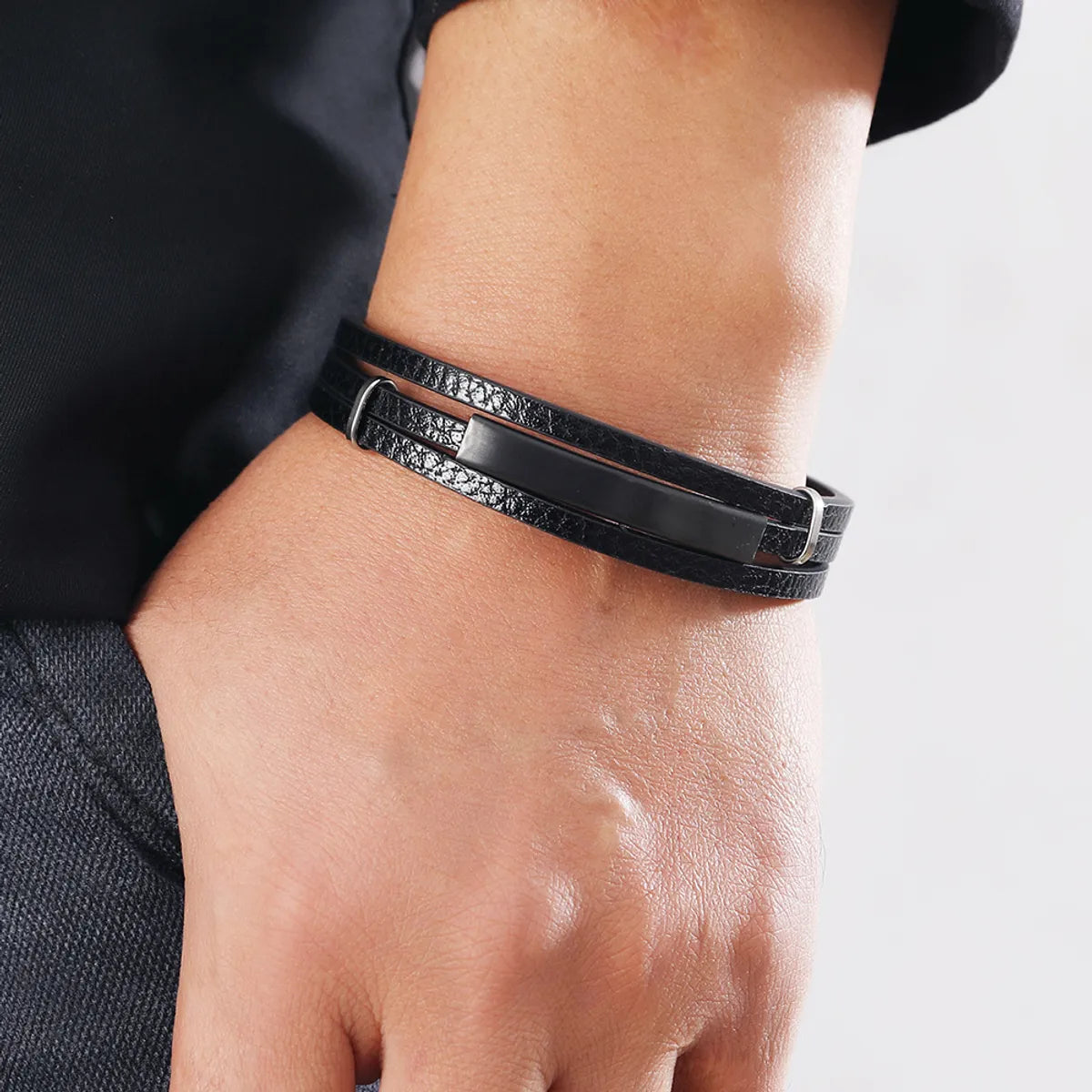 1 Piece Fashion Square Pu Leather Patchwork Men'S Bangle