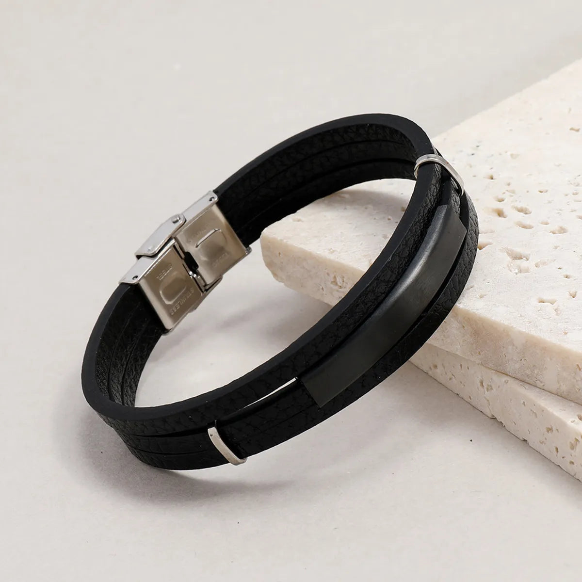 1 Piece Fashion Square Pu Leather Patchwork Men'S Bangle