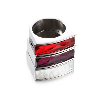 1 Piece Fashion Square Stainless Steel Polishing Glass Rings