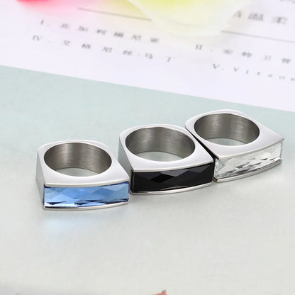 1 Piece Fashion Square Stainless Steel Polishing Glass Rings