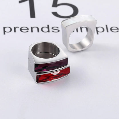 1 Piece Fashion Square Stainless Steel Polishing Glass Rings