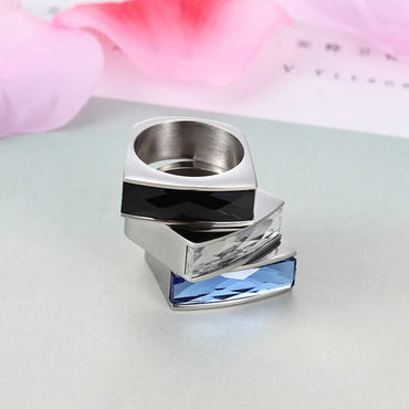 1 Piece Fashion Square Stainless Steel Polishing Glass Rings