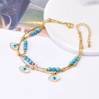 1 Piece Fashion Star Eye Turquoise Titanium Steel Inlay Shell Women's Anklet