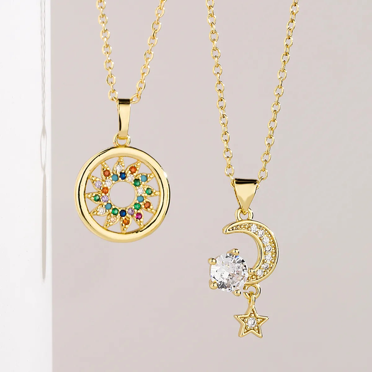 1 Piece Fashion Star Moon Copper Plating Inlay Zircon Pendant Necklace