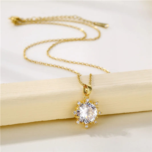 1 Piece Fashion Sun Flower Stainless Steel Titanium Steel Plating Inlay Zircon Pendant Necklace