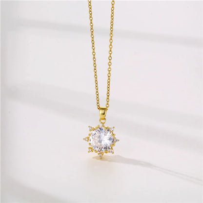 1 Piece Fashion Sun Flower Stainless Steel Titanium Steel Plating Inlay Zircon Pendant Necklace