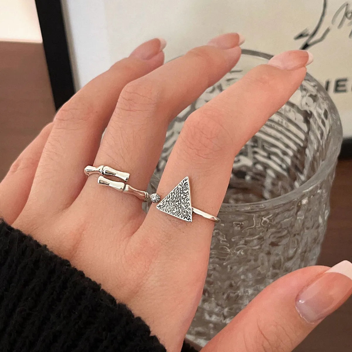 1 Piece Fashion Triangle Sterling Silver Open Ring