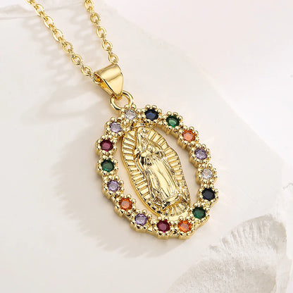 Fashion Virgin Mary Copper 18k Gold Plated Zircon Pendant Necklace In Bulk