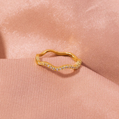 Fashion Waves Copper Gold Plated Zircon Rings In Bulk