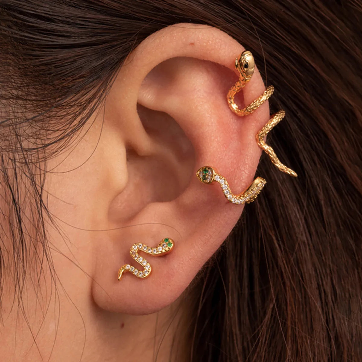 1 Piece French Style Simple Style Korean Style Snake Inlay Stainless Steel Zircon Ear Cuffs Ear Studs