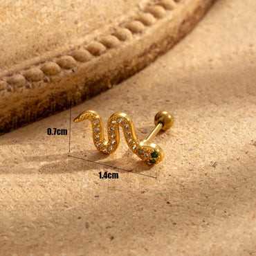 1 Piece French Style Simple Style Korean Style Snake Inlay Stainless Steel Zircon Ear Cuffs Ear Studs