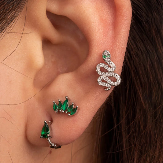 1 Piece French Style Simple Style Korean Style Water Droplets Crown Snake Inlay Stainless Steel Zircon Earrings Ear Studs