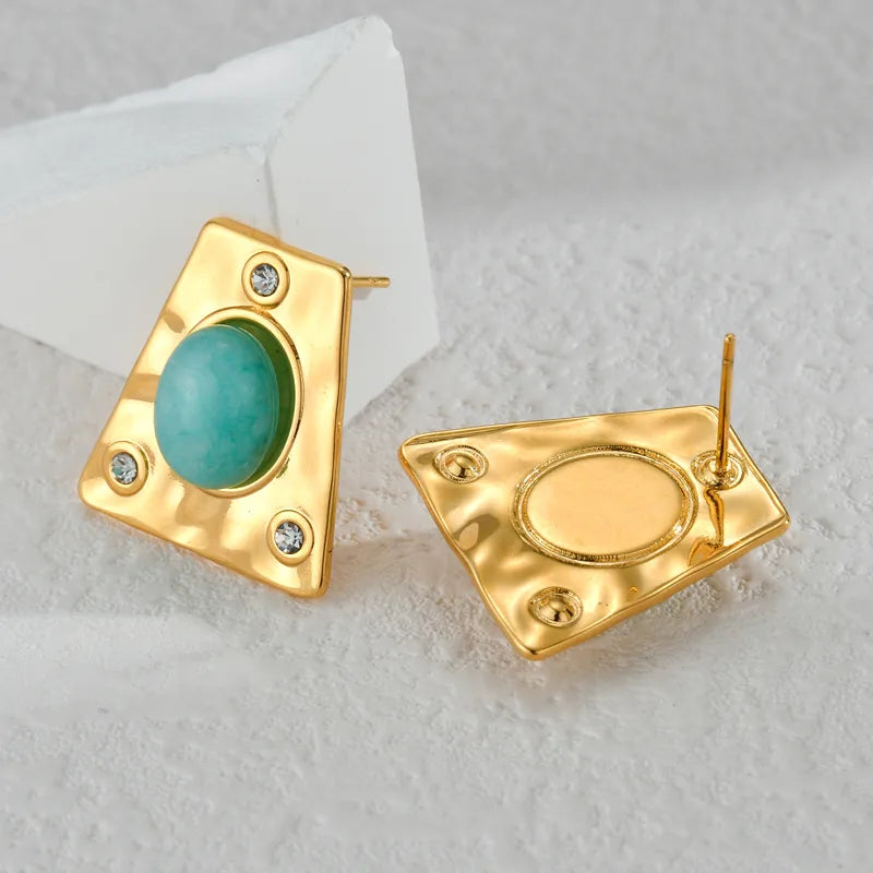 1 Piece French Style Trapezoid Irregular 304 Stainless Steel Rhinestones 18K Gold Plated Ear Studs