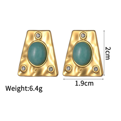 1 Piece French Style Trapezoid Irregular 304 Stainless Steel Rhinestones 18K Gold Plated Ear Studs