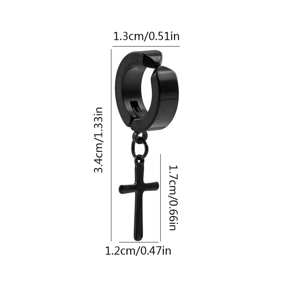 1 Piece Gothic Hip-Hop Punk Cross Plating 304 Stainless Steel Black Plated Drop Earrings