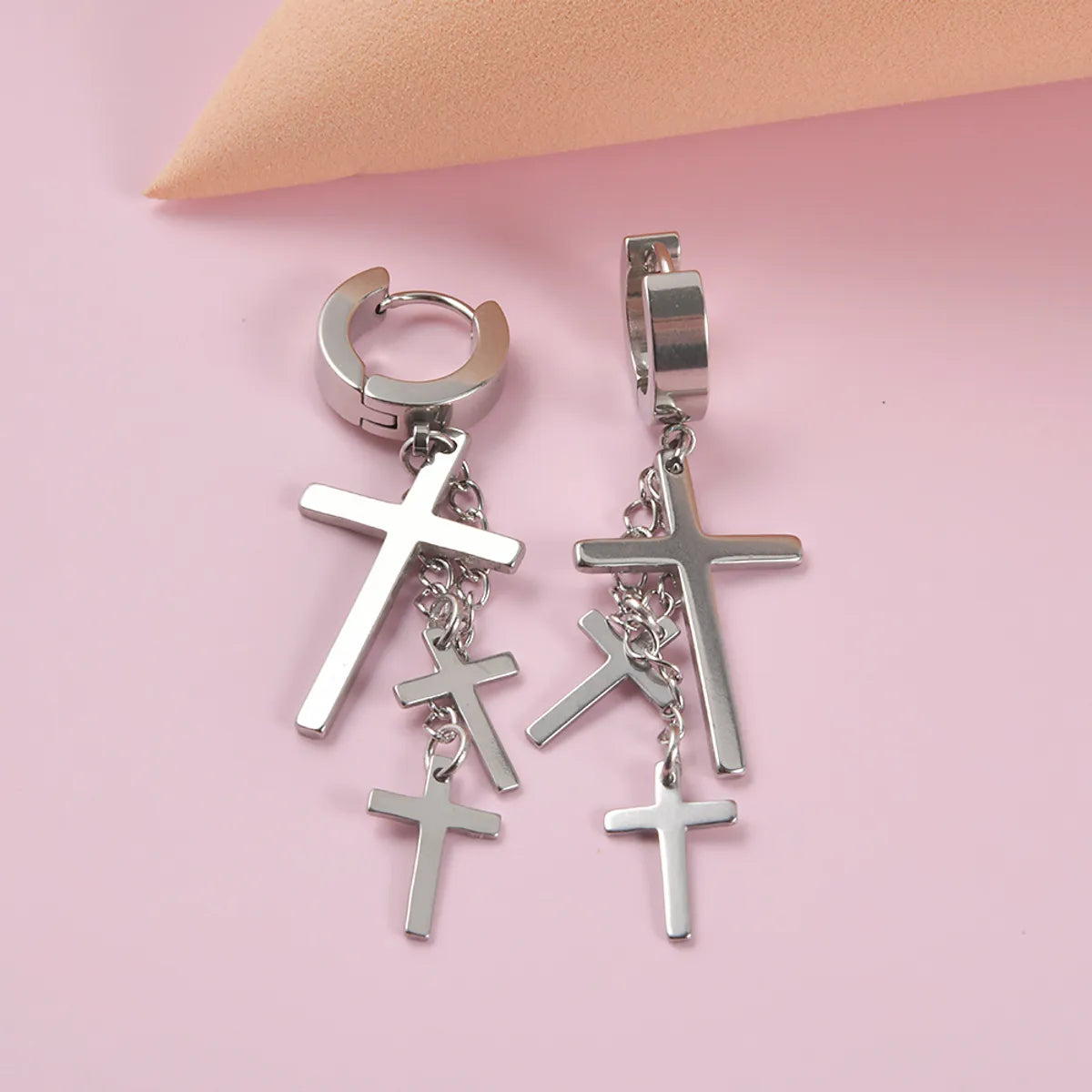 1 Piece Hip-Hop Cross Snake 304 Stainless Steel Drop Earrings