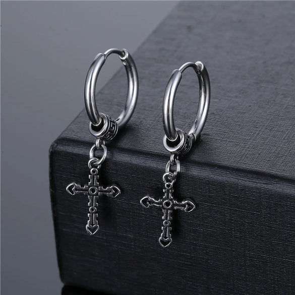 1 Piece Hip-Hop Cross Titanium Steel Plating Men'S Drop Earrings
