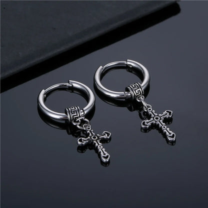 1 Piece Hip-Hop Cross Titanium Steel Plating Men'S Drop Earrings