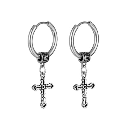 1 Piece Hip-Hop Cross Titanium Steel Plating Men'S Drop Earrings