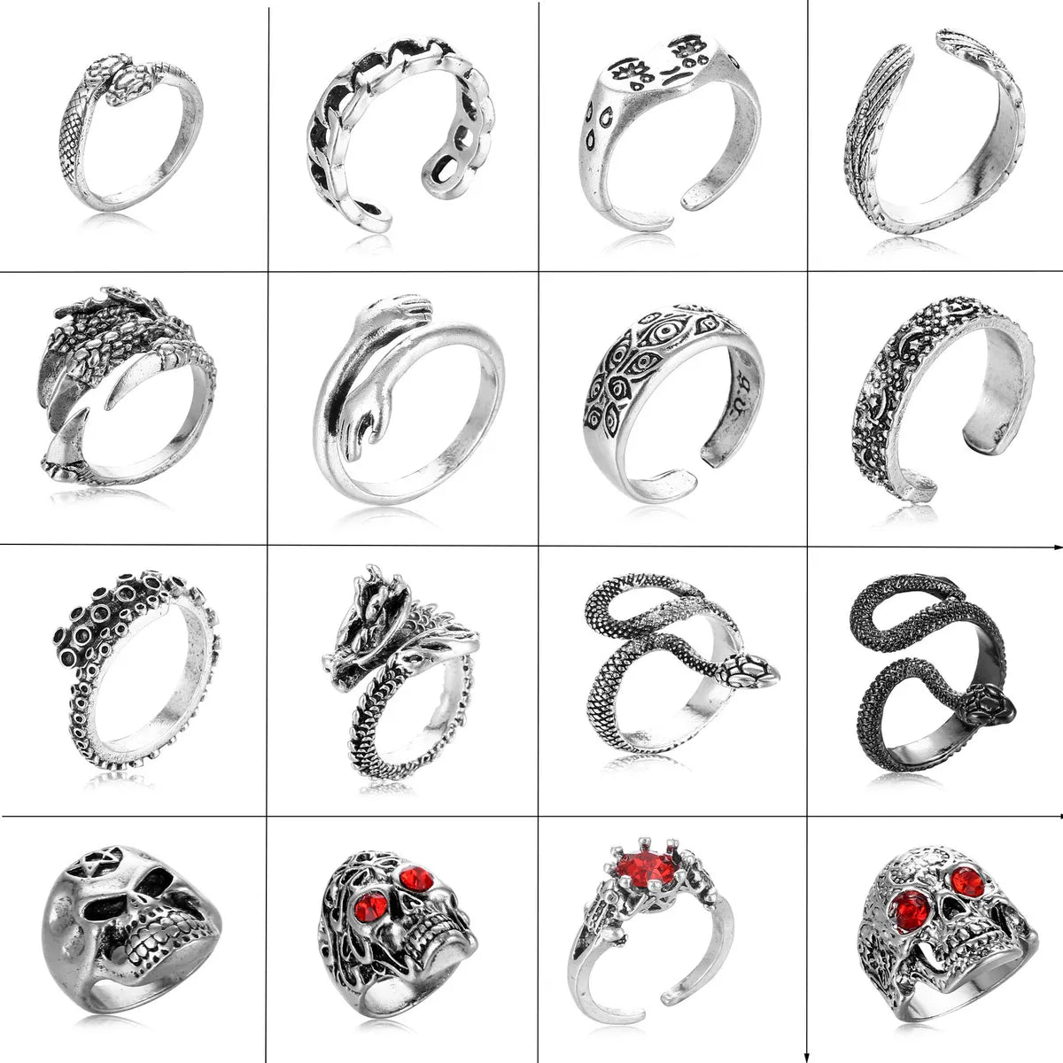 1 Piece Hip-hop Crown Snake Skull Alloy Plating Inlay Rhinestones Unisex Open Ring