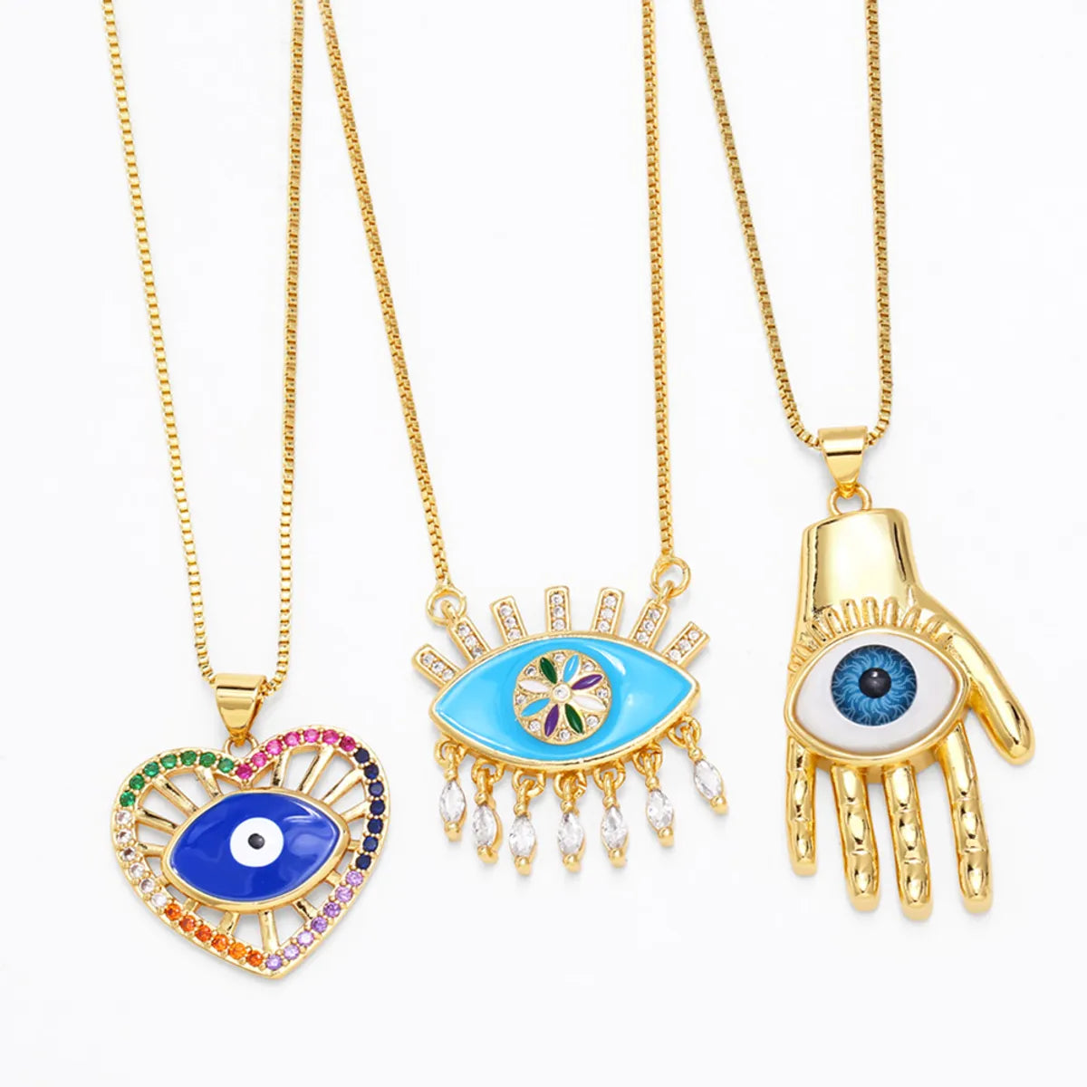 1 Piece Hip-hop Fashion Devil's Eye Copper Enamel Plating Inlay Zircon Pendant Necklace