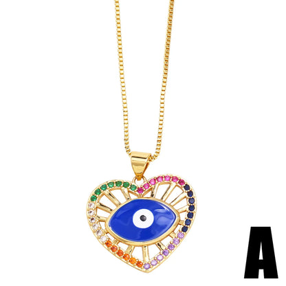 1 Piece Hip-hop Fashion Devil's Eye Copper Enamel Plating Inlay Zircon Pendant Necklace