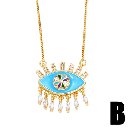 1 Piece Hip-hop Fashion Devil's Eye Copper Enamel Plating Inlay Zircon Pendant Necklace