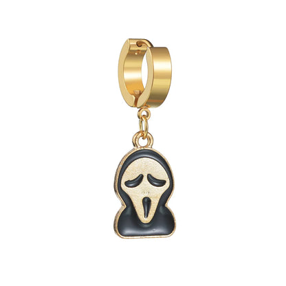 1 Piece Hip-Hop Funny Halloween Pattern Ghost Moon Enamel 304 Stainless Steel Drop Earrings