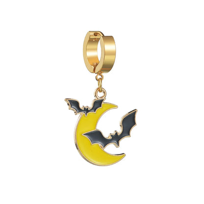 1 Piece Hip-Hop Funny Halloween Pattern Ghost Moon Enamel 304 Stainless Steel Drop Earrings