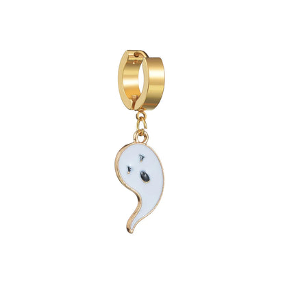 1 Piece Hip-Hop Funny Halloween Pattern Ghost Moon Enamel 304 Stainless Steel Drop Earrings