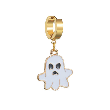 1 Piece Hip-Hop Funny Halloween Pattern Ghost Moon Enamel 304 Stainless Steel Drop Earrings