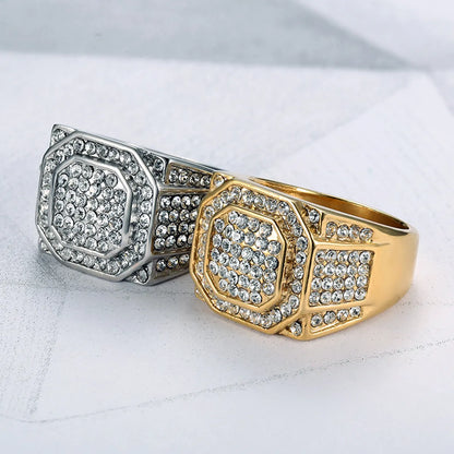 1 Piece Hip-Hop Geometric Titanium Steel Inlay Rhinestones Men'S Rings