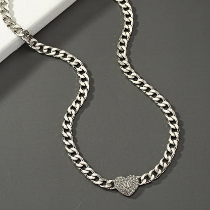 1 Piece Hip-Hop Heart Shape Alloy Plating Inlay Rhinestones Women'S Necklace