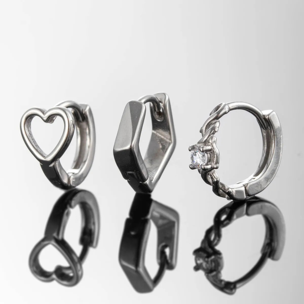 1 Piece Hip-Hop Retro Simple Style Heart Shape Rhombus Inlay 316 Stainless Steel  Zircon Earrings